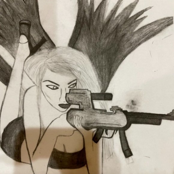 Morgan Leigh Other - Sketch of Sexy Woman With Machine Gun - Buyers Choice of Frame and Finish